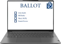 monitor displaying ballots with checkboxes